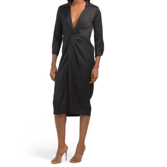 NWT TAYLOR Black Satin Font knot dress Sz. 4 - Picture 1 of 8